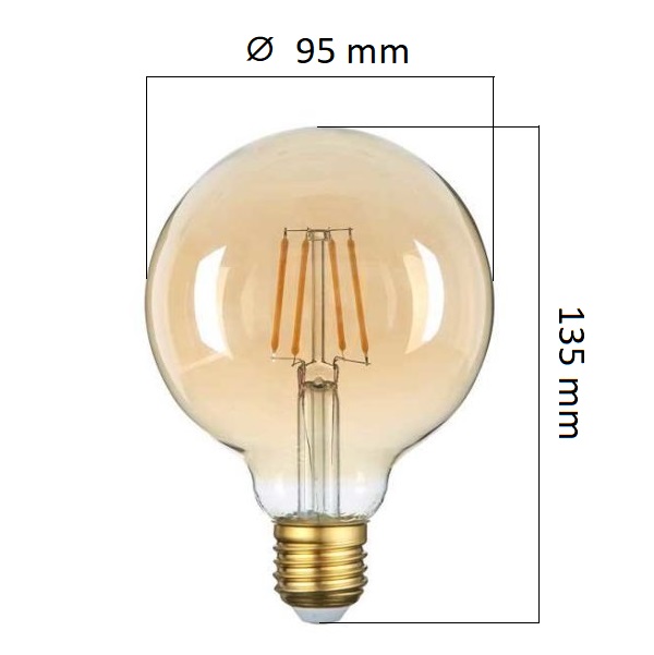 Retro LED žárovka E27 4W 400lm G95 extra teplá, filament,  ekvivalent 27W