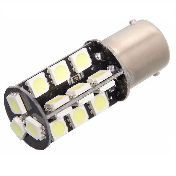 Led autožárovka 27 SMD LED 12V Ba15S s rezistorem CAN-BUS ready bílá