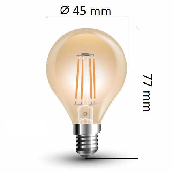 Retro LED žárovka E14 4W 350lm G45 extra teplá, filament, ekvivalent 35W