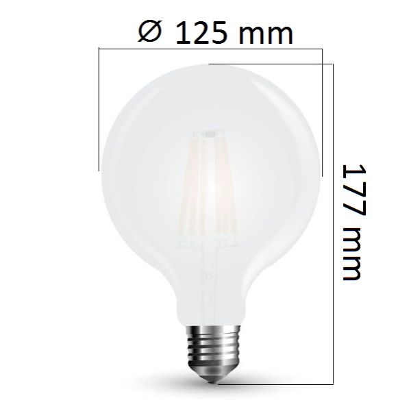 Retro LED žárovka E27 7W 840lm G125 teplá, filament, ekvivalent 60W