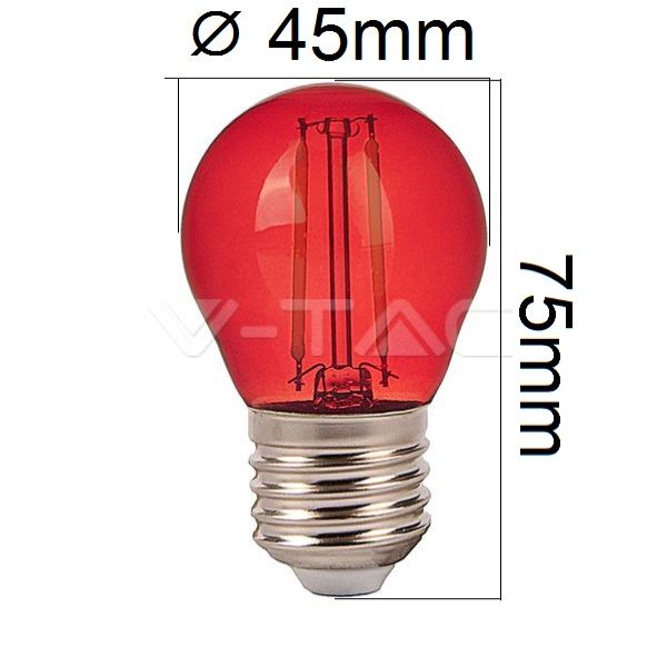 Retro barevná LED žárovka E27 2W 60lm červená, filament, ekvivalent 10W
