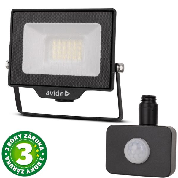 Prémiový ultratenký LED reflektor černý 20W 2000lm,  denní, s čidlem pohybu, 3 roky