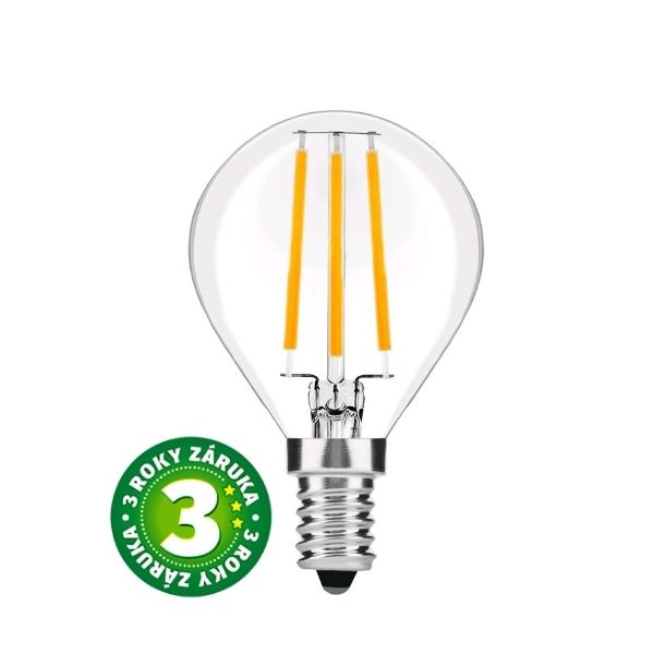 Prémiová retro LED žárovka E14 2W 250lm G45 teplá, filament, ekv. 20W, 3 roky