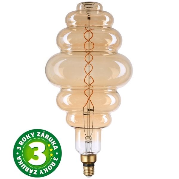 Stmívatelná prémiová retro MAXI LED žárovka E27 8W 500lm EXTRA TEPLÁ, filament, 3 roky