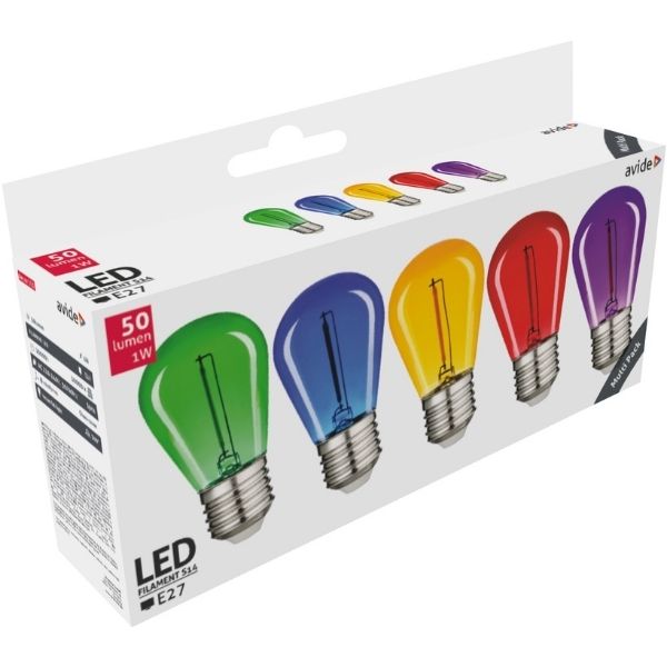 Sada retro barevných LED žárovek E27 0,6W 50lm - zelená, modrá, žlutá, červená, fialová