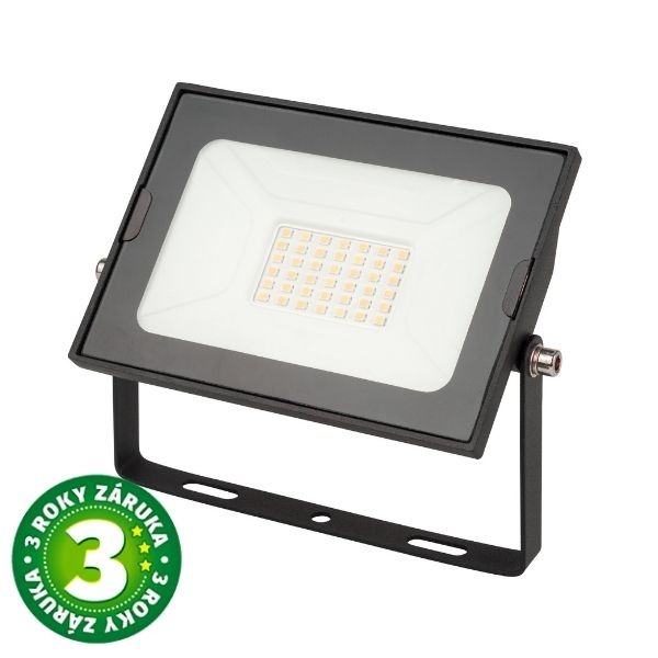 Prémiový ultratenký LED reflektor černý 30W 3000lm, denní, 3 roky