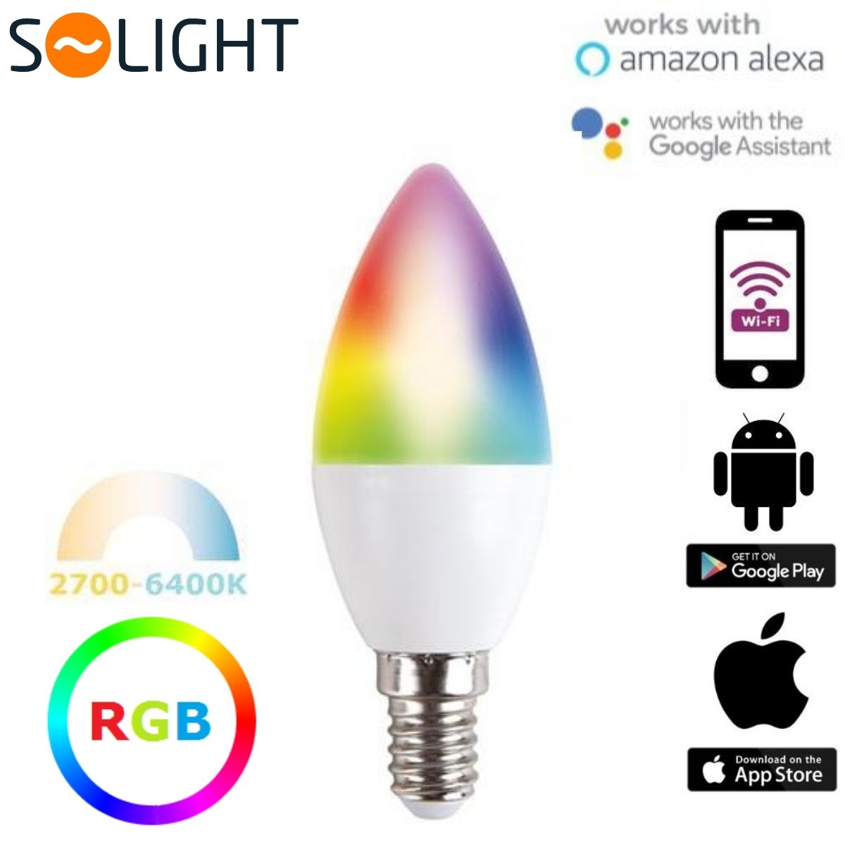 Chytrá LED žárovka  E14 5W WIFI RGB + teplá, denní, studená (SMART)