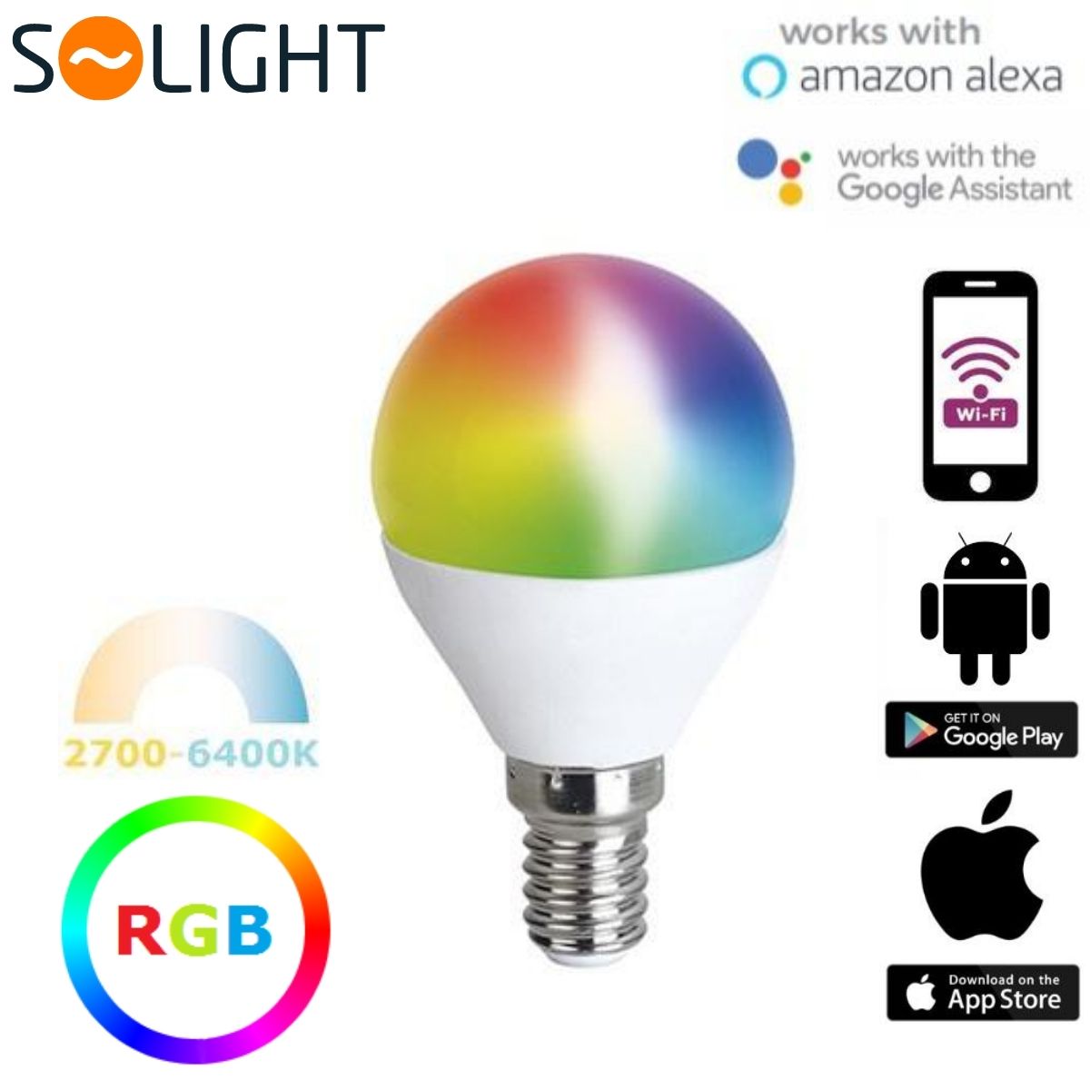 Chytrá LED žárovka E14 5W G45  WIFI RGB + teplá, denní, studená (SMART)