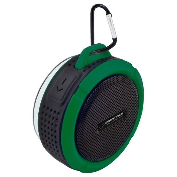 Bluetooth reproduktor 3W, nabíjecí, přenosný, s mikrofonem a karabinou, voděodolný, zelený