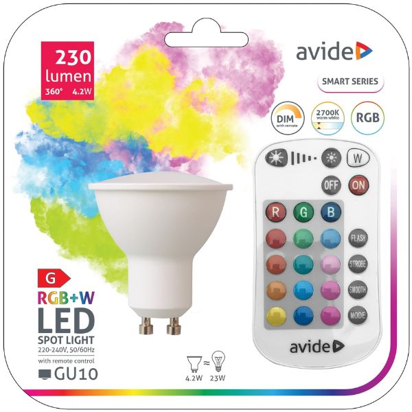 Chytrá LED žárovka  GU10 4,2W RGB+W, stmívatelná, s dálkovým ovládáním, ekv. 23W, 3 roky