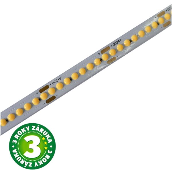 Prémiový LED pásek 24V DCOB 12W/m, 1200lm/m, voděodolný, studená, délka 10m, 3 roky