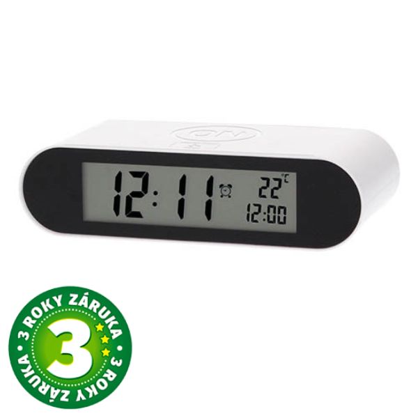 Digitální budík GSC s teploměrem, na 2 baterie AAA, bílý, 3 roky záruka