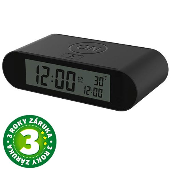 Digitální budík GSC s teploměrem, na 2 baterie AAA, černý, 3 roky záruka