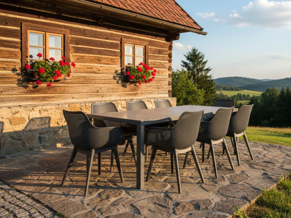 Hliníkový zahradní set: stůl Bergamo 217cm a 8 designových křesel Jasper