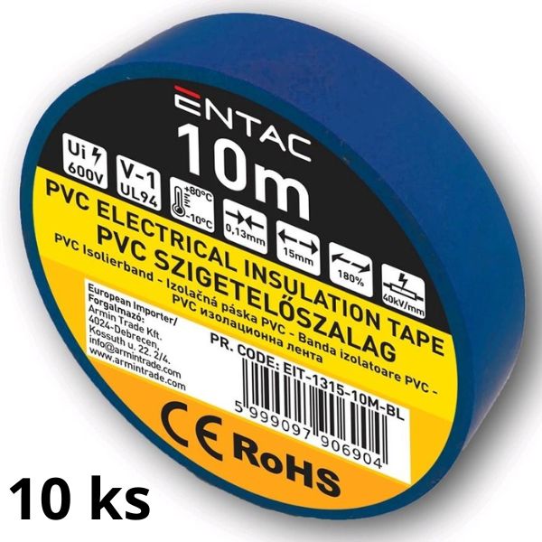 Izolační páska  PVC 15mm / 10m modrá, balení 10ks pásek