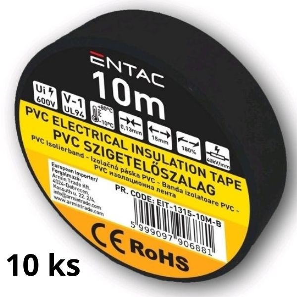 Izolační páska  PVC 15mm / 10m černá, balení 10ks pásek