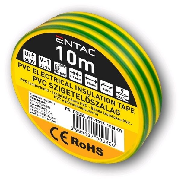 Izolační páska  PVC 15mm / 10m žlutozelená