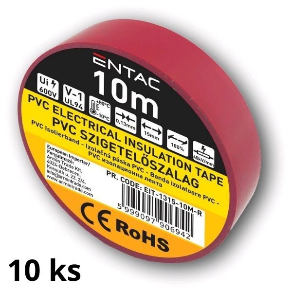 Izolační páska  PVC 15mm / 10m červená, balení 10ks pásek