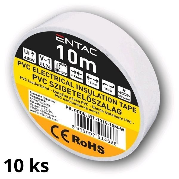 Izolační páska  PVC 15mm / 10m bílá, balení 10ks pásek