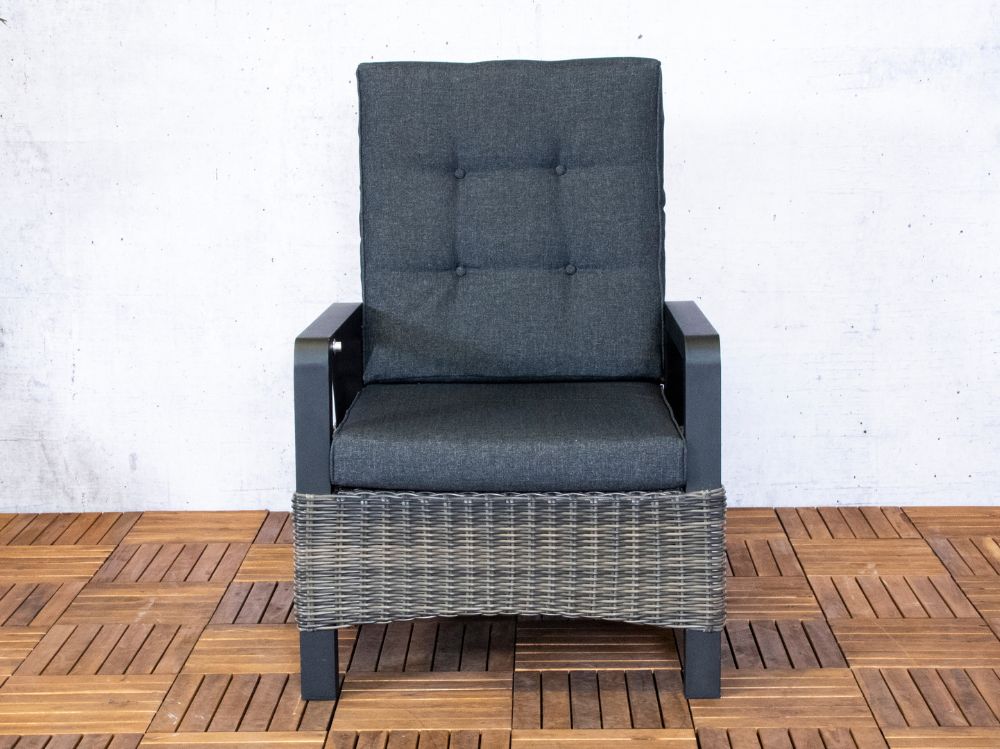 Zahradní polohovatelné křeslo Princess s vysokou opěrkou, kulatý šedobéžový ratan a hliník