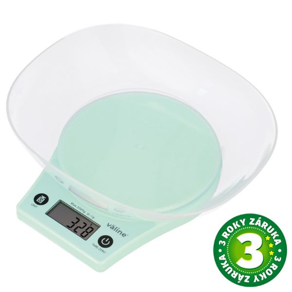 Kuchyňská váha Nagri s miskou, digitální, max 5kg, přesnost na 1g, 14x18cm, 3 roky záruka