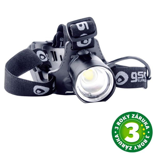 Výkonná nabíjecí LED čelovka 10W 1000lm IPX4, Zoom, hliník, černá, 3 roky záruka