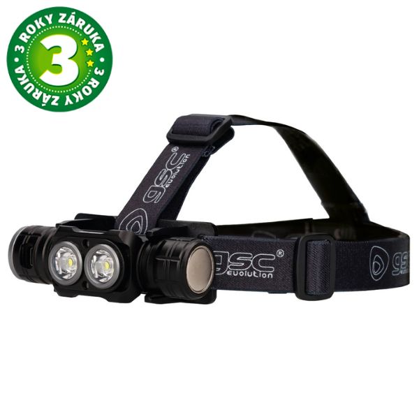 Výkonná nabíjecí LED čelovka 40W 3000lm, IPX4, hliník, černá, 3 roky záruka