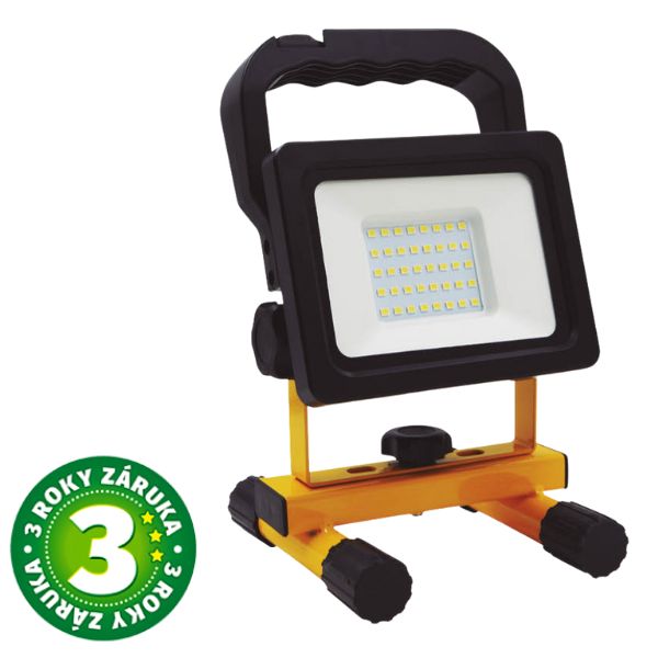 Přenosný USB nabíjecí LED reflektor 20W 2000lm, studený stmívatelný vypínačem, 3 roky zár.