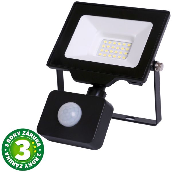 Prémiový  ultratenký LED reflektor s čidlem pohybu černý  20W 2000lm, denní, 3 roky