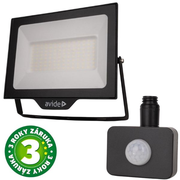 Prémiový ultratenký LED reflektor černý 100W 10000lm, denní, s čidlem pohybu, 3 roky