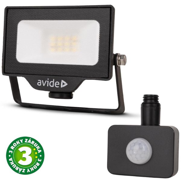 Prémiový ultratenký LED reflektor černý 10W 1000lm, denní, s čidlem pohybu, 3 roky