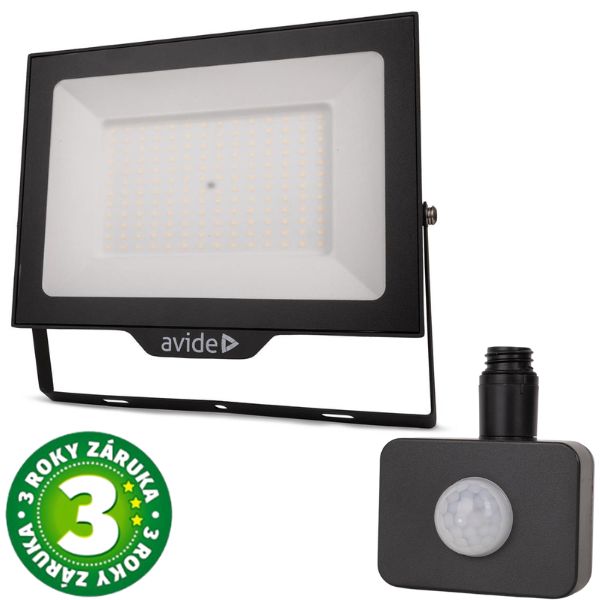 Prémiový ultratenký LED reflektor černý 150W 15000lm, denní, s čidlem pohybu, 3 roky