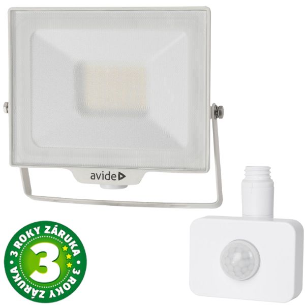 Prémiový ultratenký LED reflektor bílý 30W 3000lm, denní, s čidlem pohybu, 3 roky