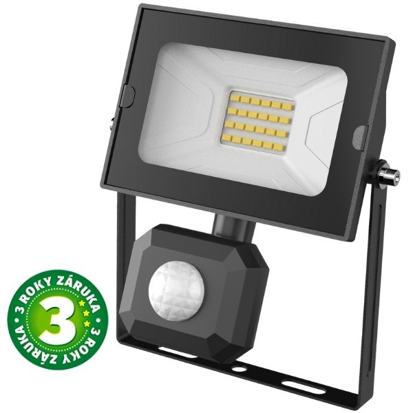 Prémiový ultratenký LED reflektor s čidlem pohybu černý  20W 1600lm, denní, 3 roky