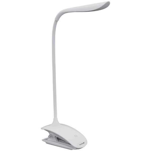Nabíjecí stmívatelná LED stolní lampička s klipem, 3W 85lm studené světlo, bílá