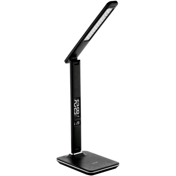 Kožená stmívatelná LED stolní lampa s displejem 6W 360lm, měnitelná barva světla, černá