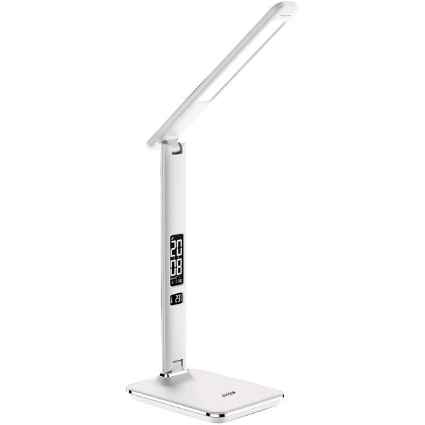 Kožená stmívatelná LED stolní lampa s displejem 6W 360lm, měnitelná barva světla, bílá