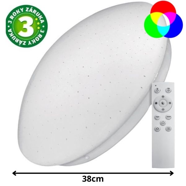 Prémiové led stropní svítidlo Avide Stella RGB+W 38cm 24W 2100lm, dálkové ovládání, 3 roky