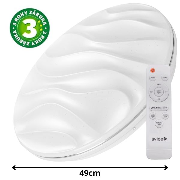 Prémiové led stropní svítidlo Avide Selene XL 49cm 48W 3100lm CCT dálkové ovládání, 3 roky