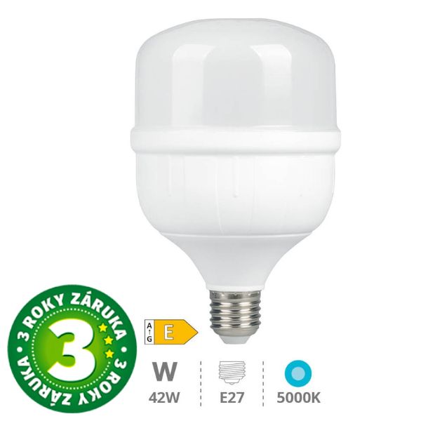 Prémiová LED žárovka E27 42W 4800lm T120, studená, ekv. 325W, 3 roky záruka