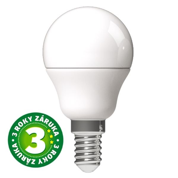 Prémiová LED žárovka E14 4,5W 470lm G45 teplá, ekv. 40W, 3 roky