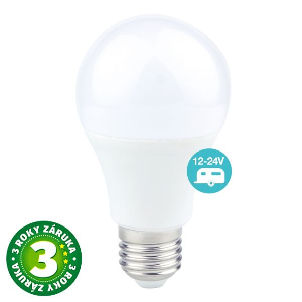Prémiová LED žárovka E27 10W 950lm 12V-24V AC/DC, studená, ekvivalent 68W, 3 roky