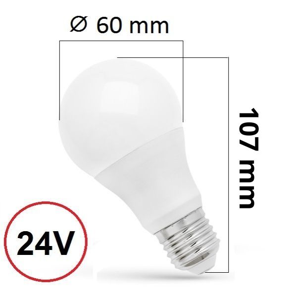 LED žárovka E27 8,5W 850lm 24V AC/DC, teplá, ekvivalent 64W