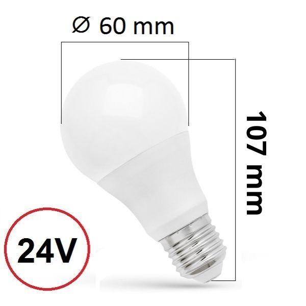 LED žárovka E27 8,5W 900lm 24V AC/DC, denní, ekvivalent 67W