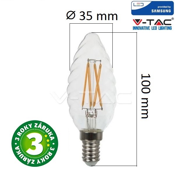 Prémiová retro LED žárovka E14 SAMSUNG čipy 4W 400lm teplá, filament