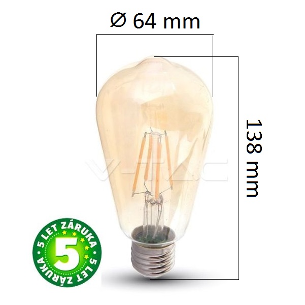 Prémiová retro LED žárovka E27 SAMSUNG čipy 6W 725lm teplá, filament