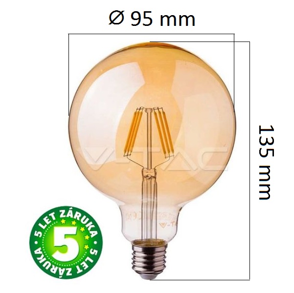 Prémiová retro LED žárovka E27 SAMSUNG čipy 6W 725lm G95 teplá, filament