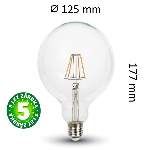 Prémiová retro LED žárovka E27 SAMSUNG čipy 6W 806lm G125 teplá, filament