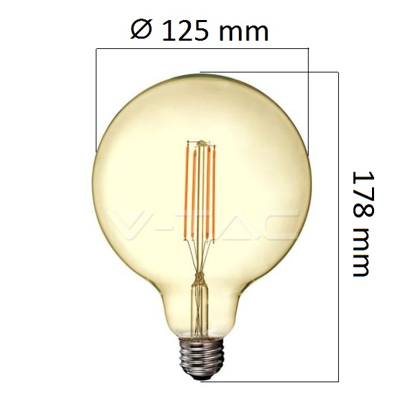 Retro LED žárovka E27 12,5W 1240lm G125 teplá, filament, ekvivalent 85W