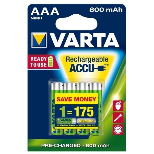 Přednabitá nabíjecí baterie VARTA AAA (HR03) NiMH 800 mAh